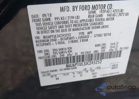 2018 Ford Ecosport Se from USA, damaged, VIN MAJ6P1UL3JC245252